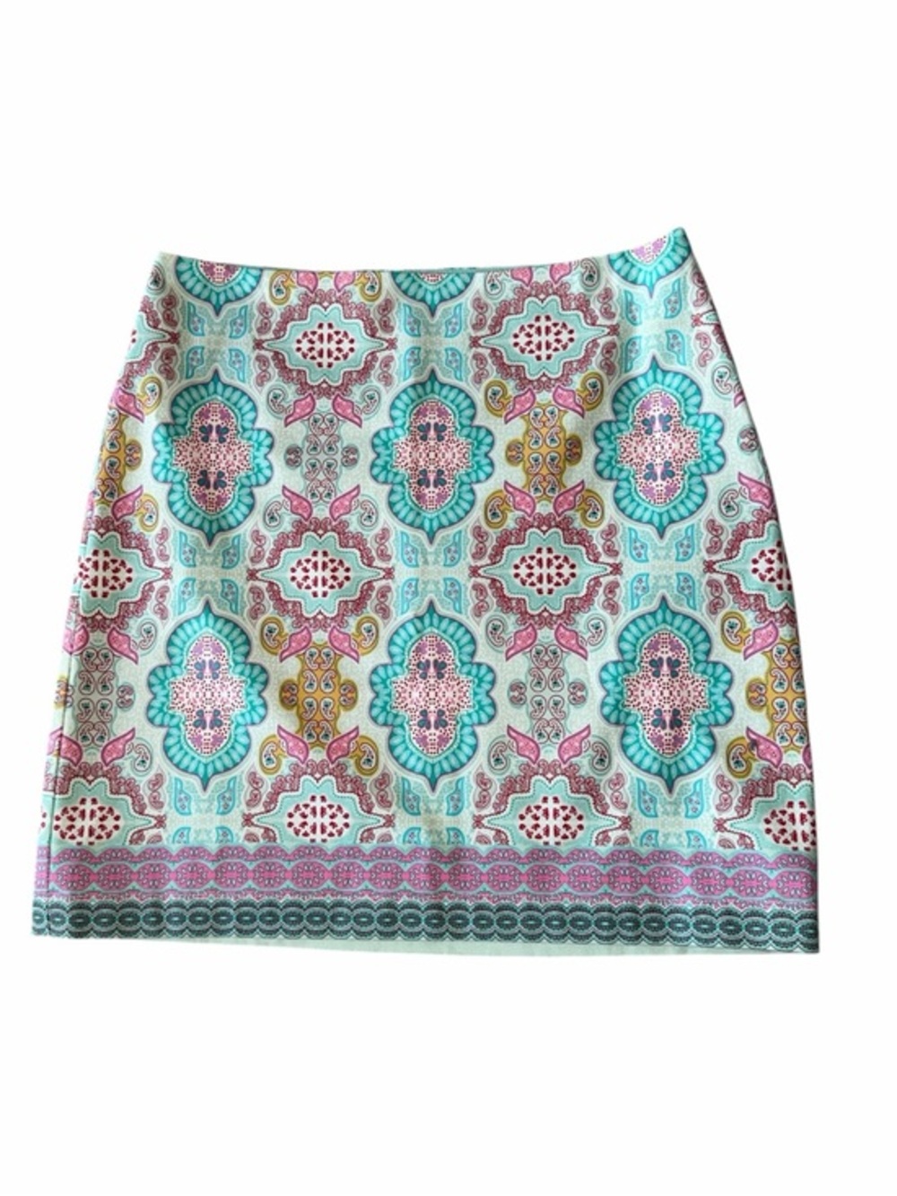 Talbots Multicolor Printed Mini Skirt — Teal, Pink, Yellow Accents size 6